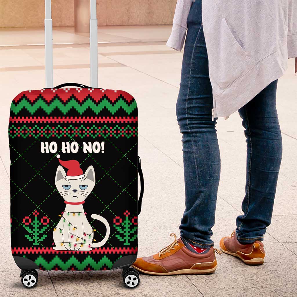 Christmas Cat Luggage Cover with Grumpy Cat in Santa Hat Holiday Lights - Wonder Print Shop
