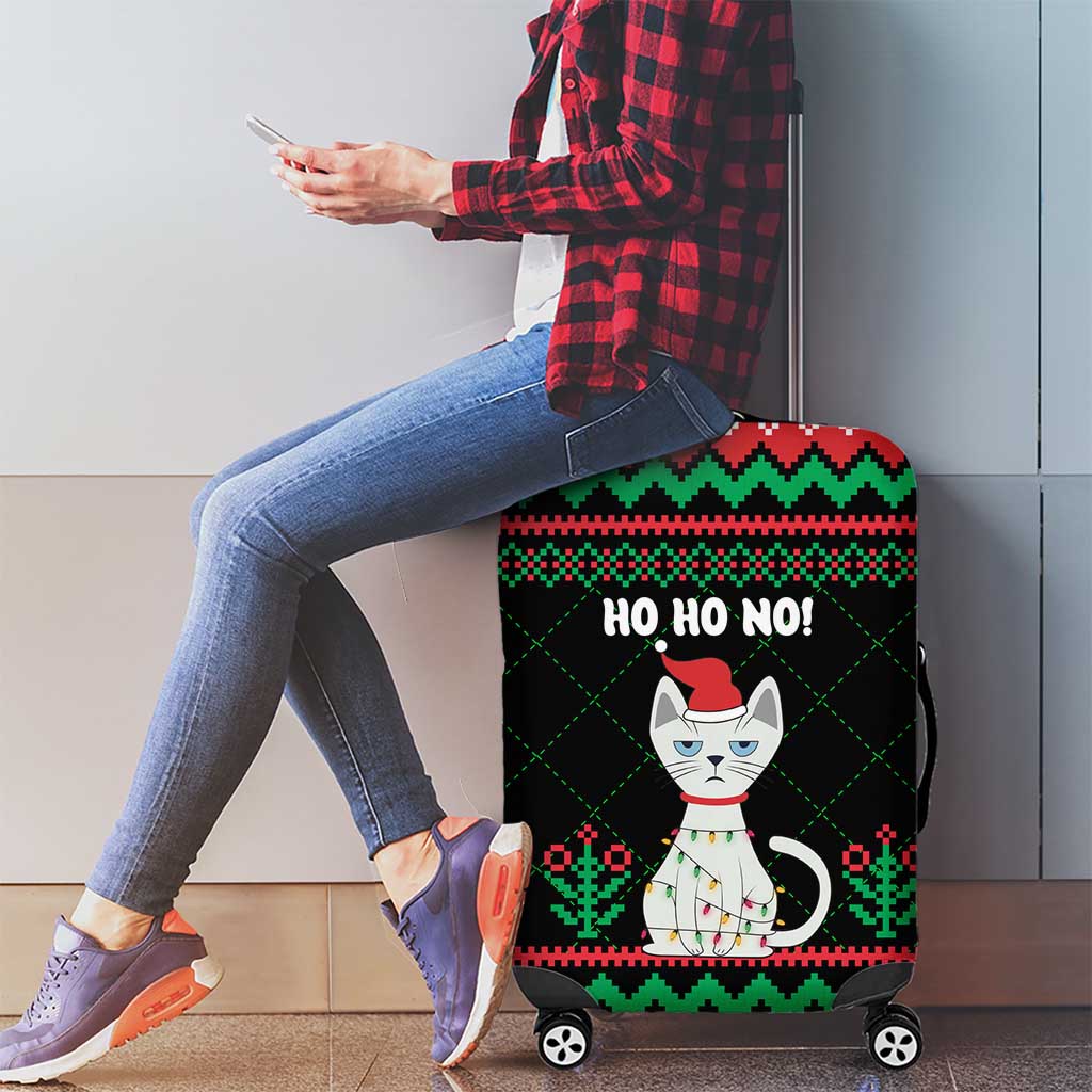 Christmas Cat Luggage Cover with Grumpy Cat in Santa Hat Holiday Lights - Wonder Print Shop