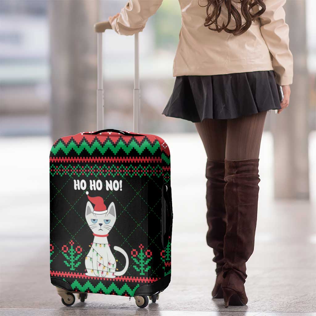 Christmas Cat Luggage Cover with Grumpy Cat in Santa Hat Holiday Lights - Wonder Print Shop