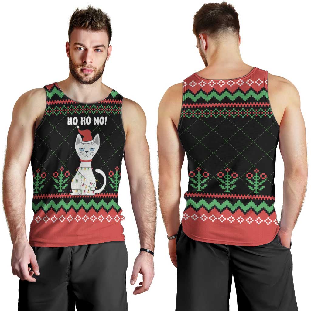 Christmas Cat Men Tank Top with Grumpy Cat in Santa Hat Holiday Lights - Wonder Print Shop
