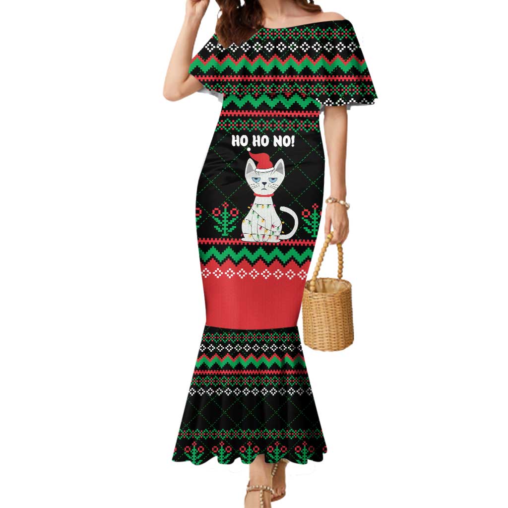Christmas Cat Mermaid Dress with Grumpy Cat in Santa Hat Holiday Lights - Wonder Print Shop