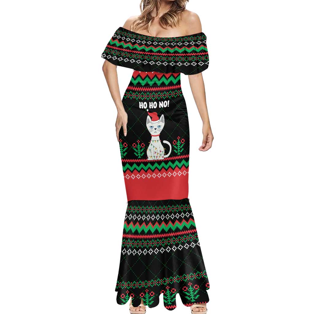 Christmas Cat Mermaid Dress with Grumpy Cat in Santa Hat Holiday Lights - Wonder Print Shop