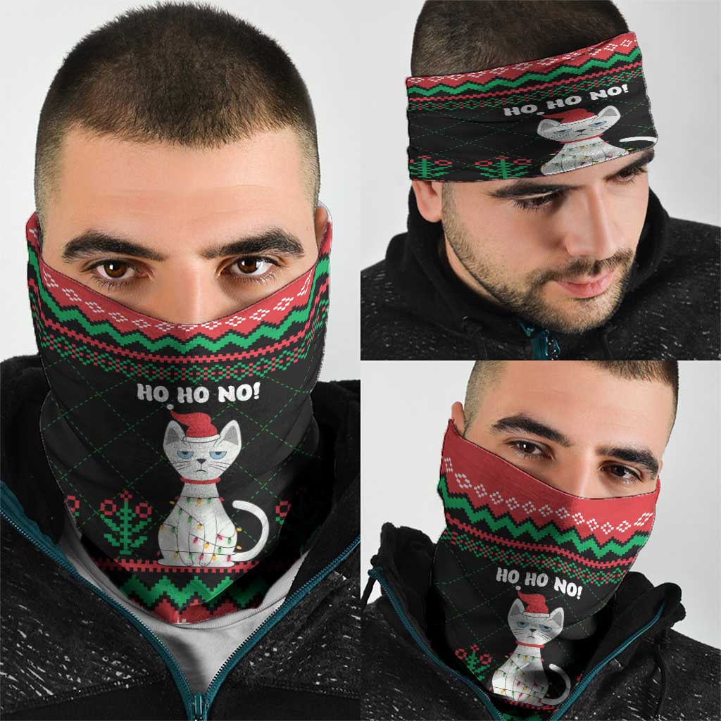Christmas Cat Neck Gaiter with Grumpy Cat in Santa Hat Holiday Lights - Wonder Print Shop