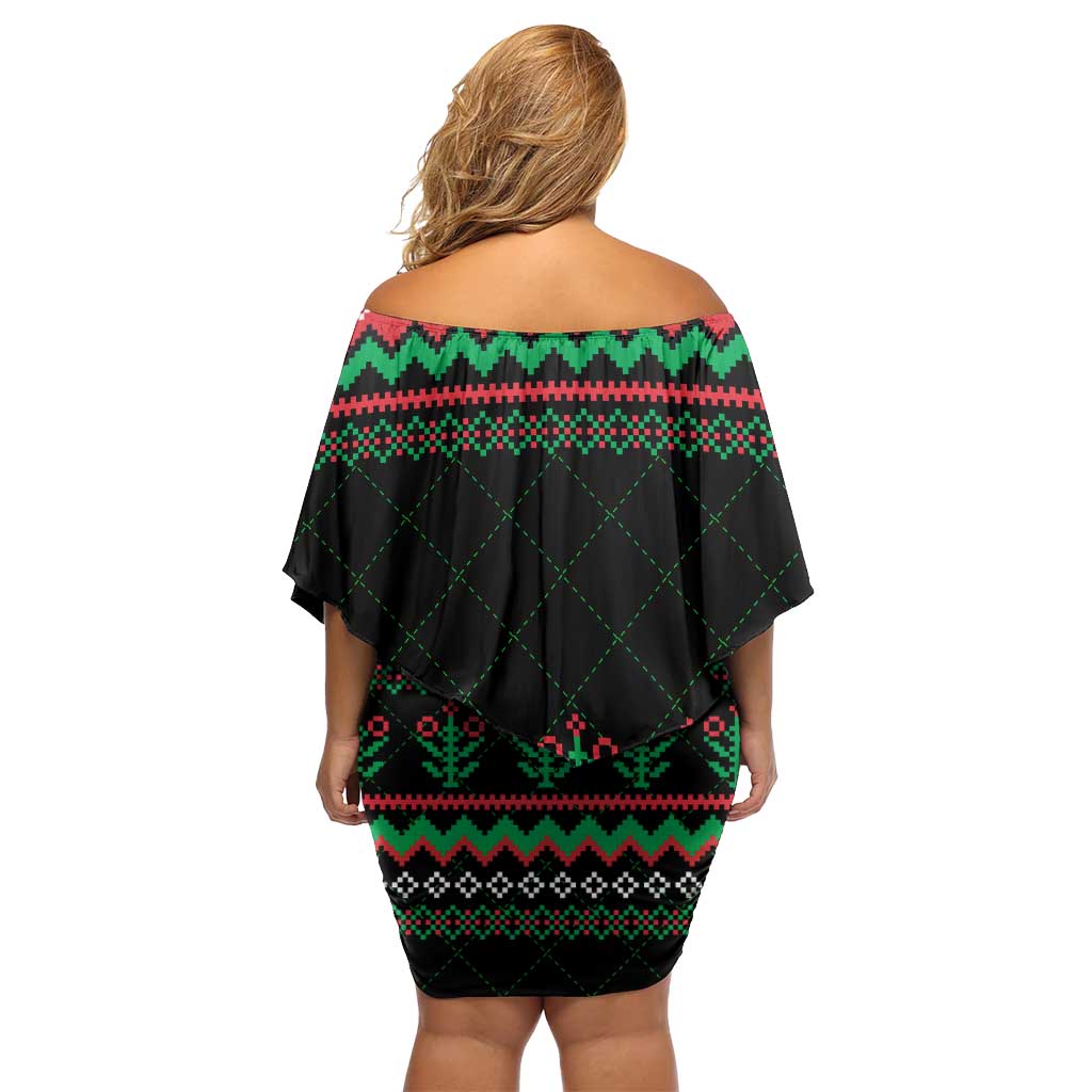 Christmas Cat Off Shoulder Short Dress with Grumpy Cat in Santa Hat Holiday Lights - Wonder Print Shop