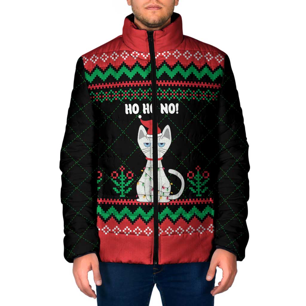 Christmas Cat Padded Jacket with Grumpy Cat in Santa Hat Holiday Lights - Wonder Print Shop