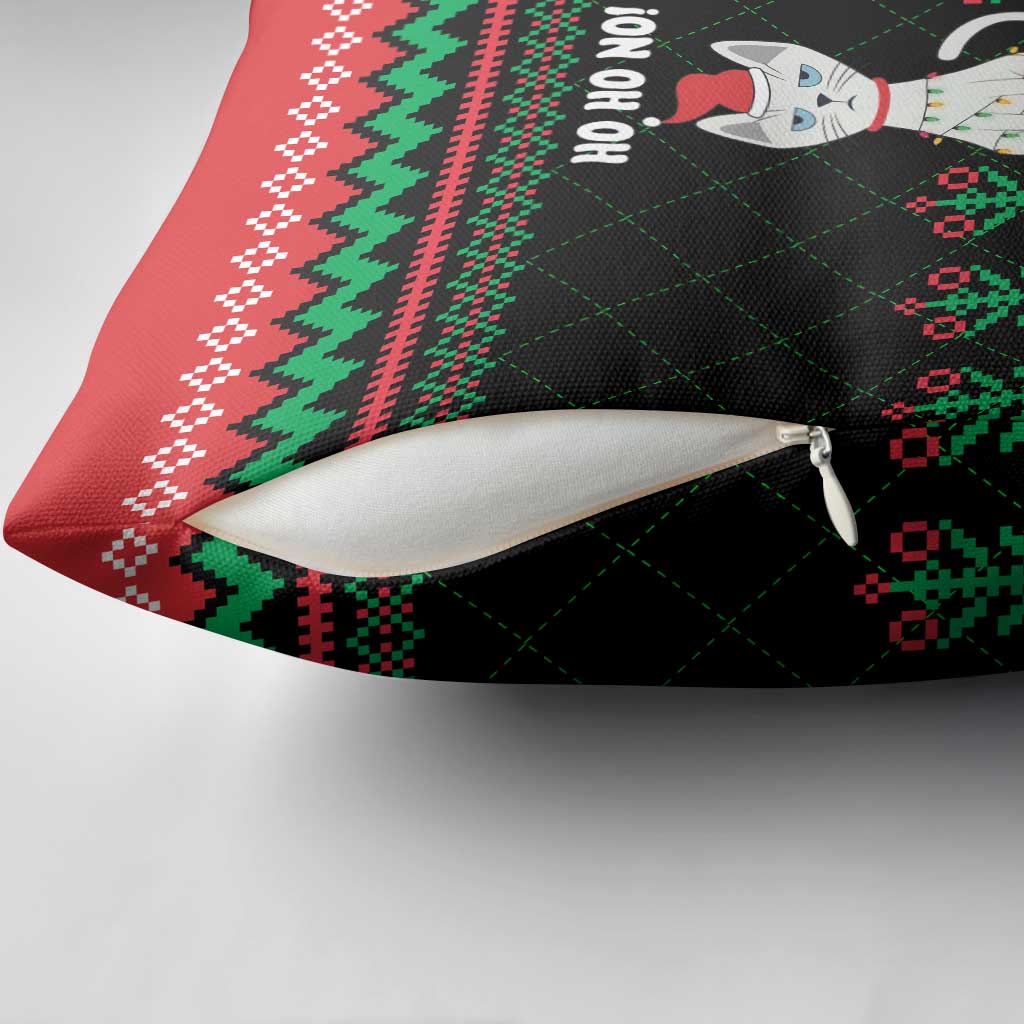 Christmas Cat Pillow Cover with Grumpy Cat in Santa Hat Holiday Lights - Wonder Print Shop