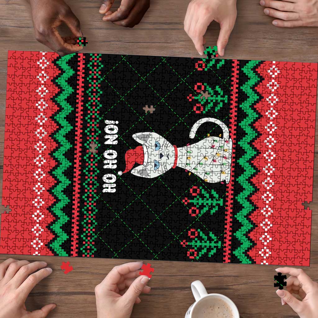 Christmas Cat Puzzle with Grumpy Cat in Santa Hat Holiday Lights - Wonder Print Shop