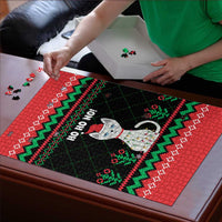 Christmas Cat Puzzle with Grumpy Cat in Santa Hat Holiday Lights - Wonder Print Shop