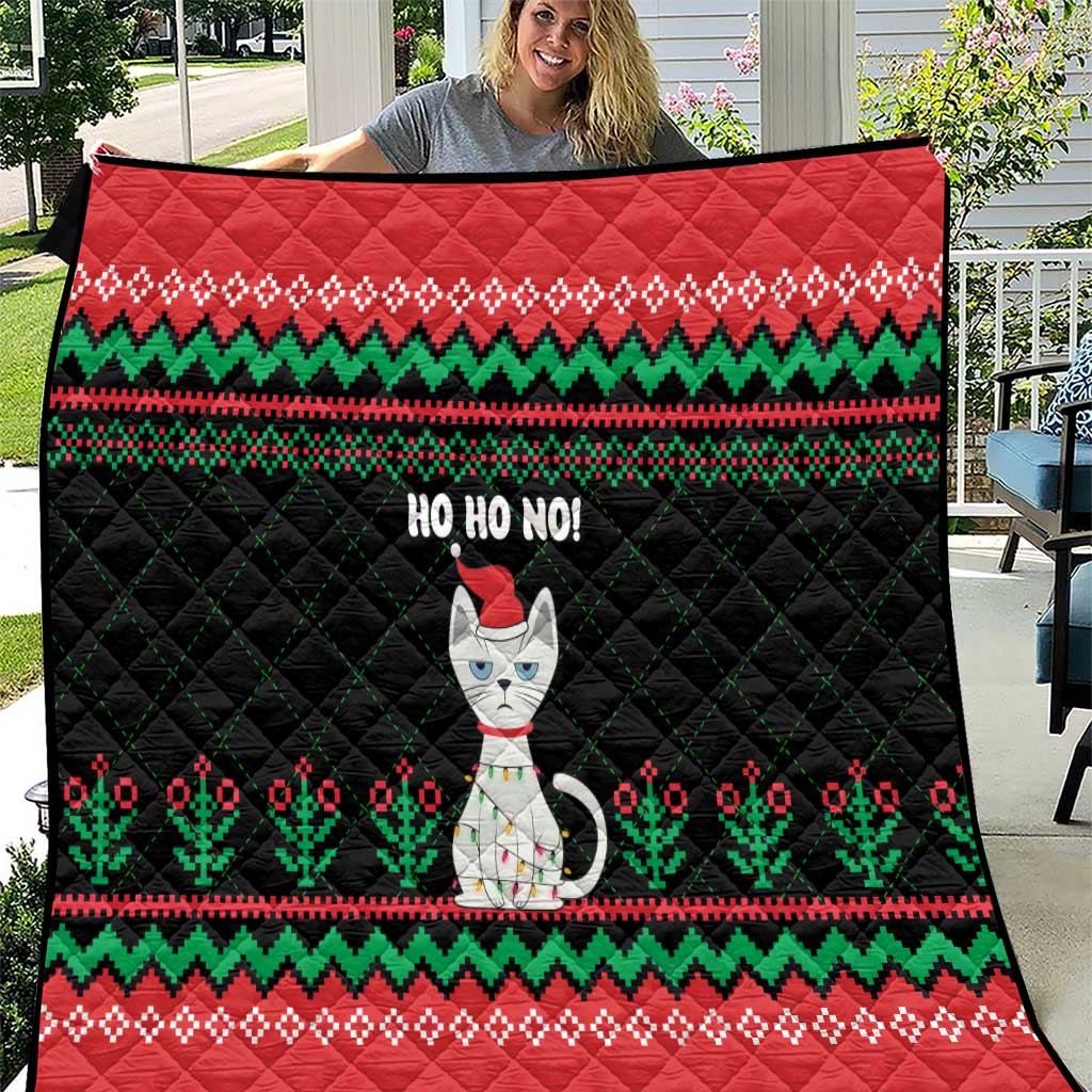Christmas Cat Quilt with Grumpy Cat in Santa Hat Holiday Lights - Wonder Print Shop