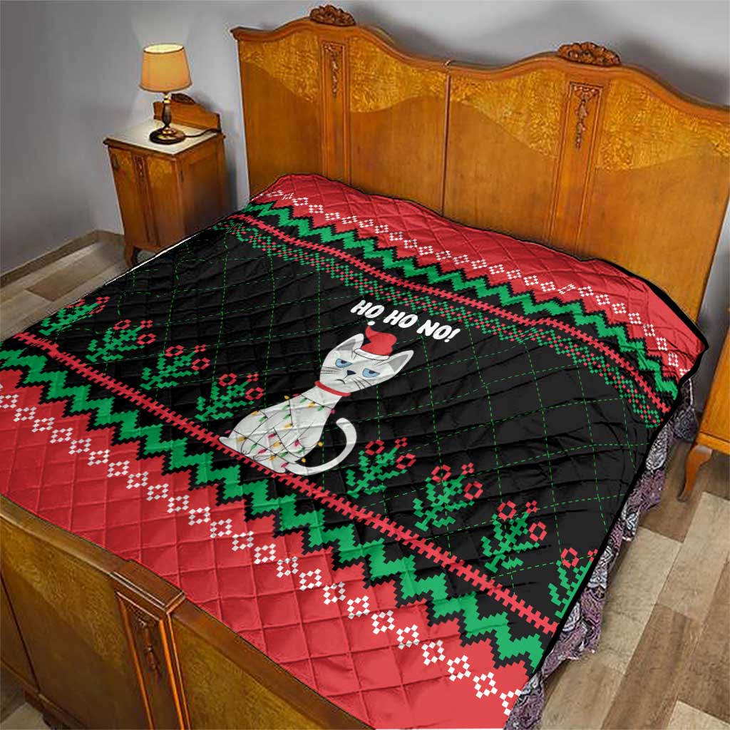 Christmas Cat Quilt with Grumpy Cat in Santa Hat Holiday Lights - Wonder Print Shop