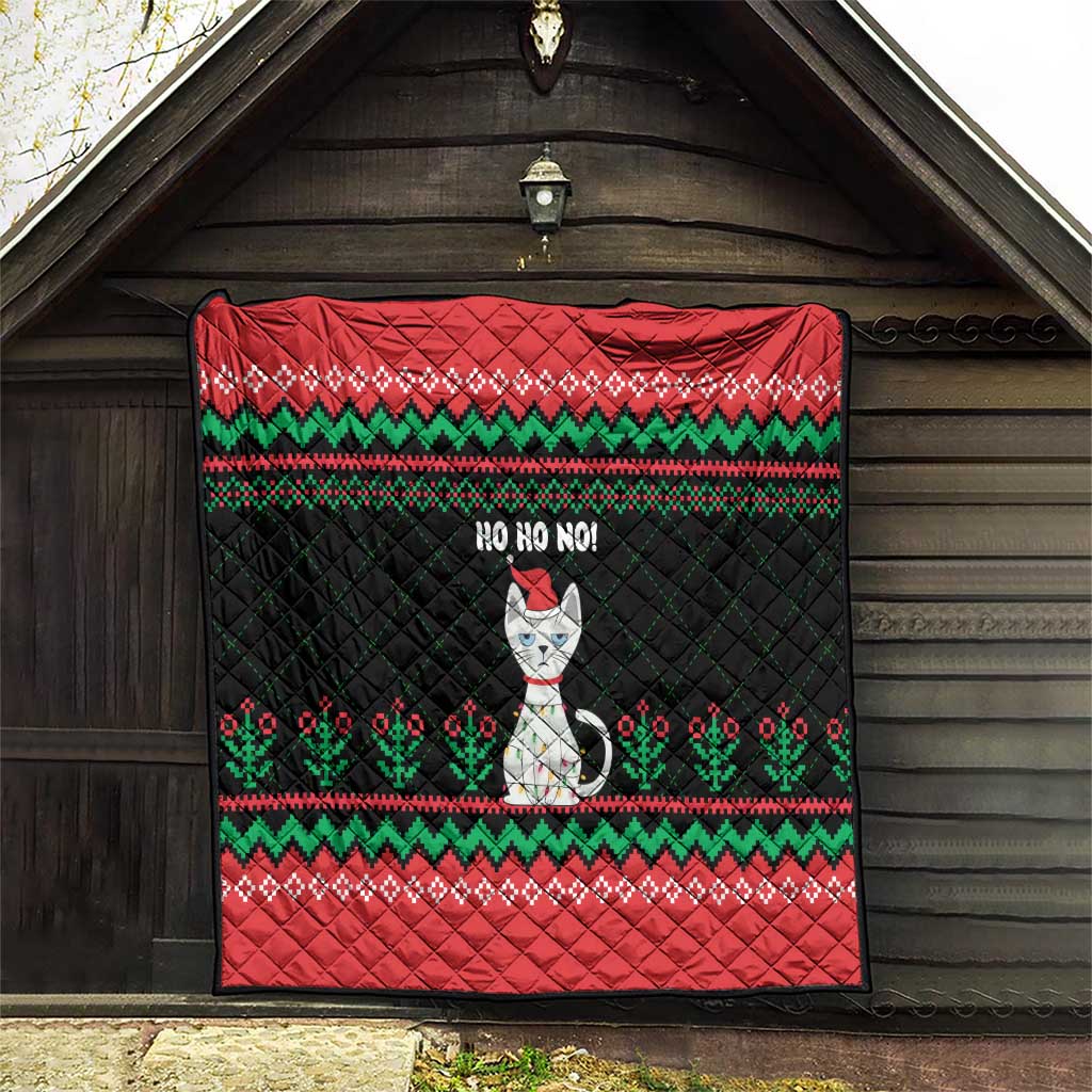 Christmas Cat Quilt with Grumpy Cat in Santa Hat Holiday Lights - Wonder Print Shop