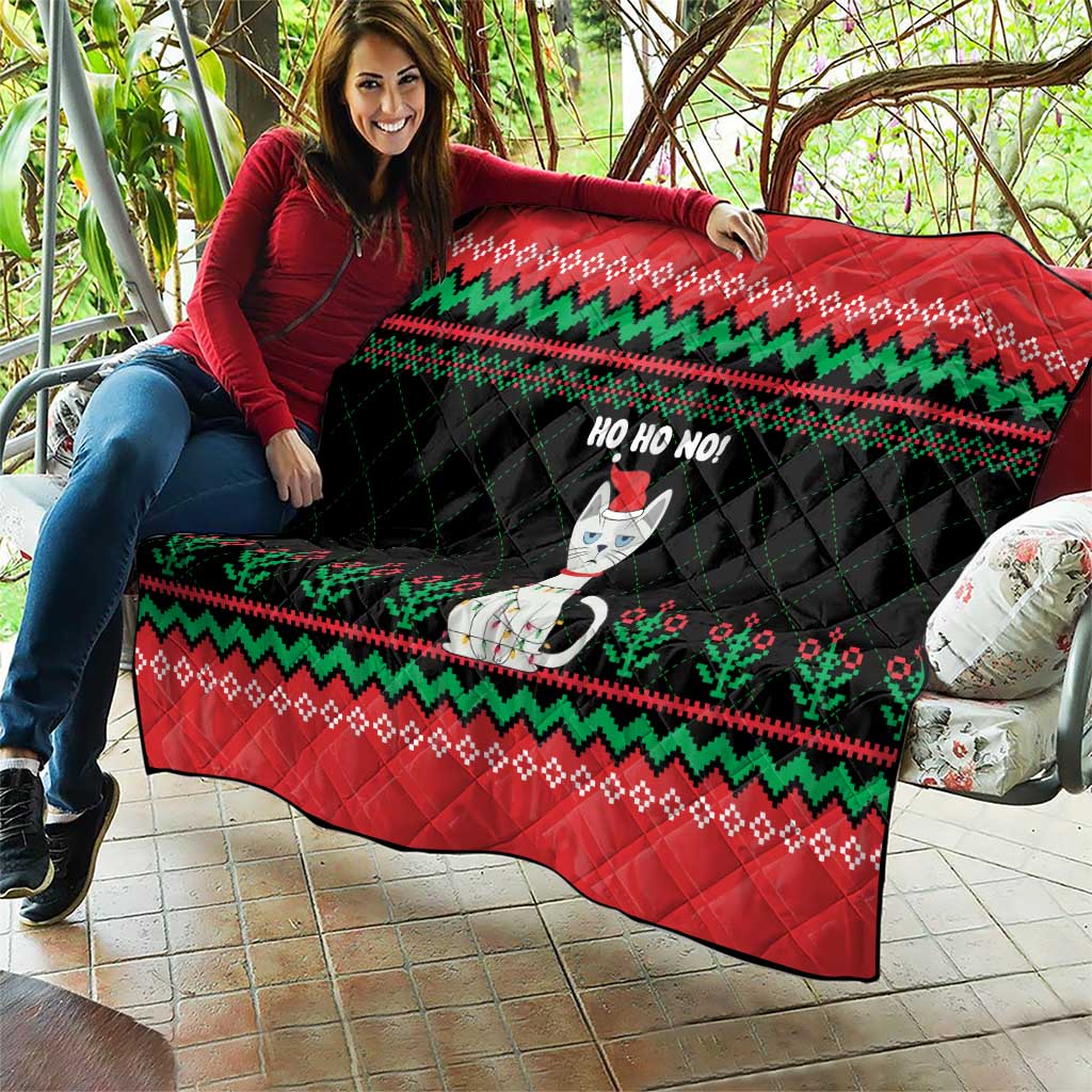 Christmas Cat Quilt with Grumpy Cat in Santa Hat Holiday Lights - Wonder Print Shop
