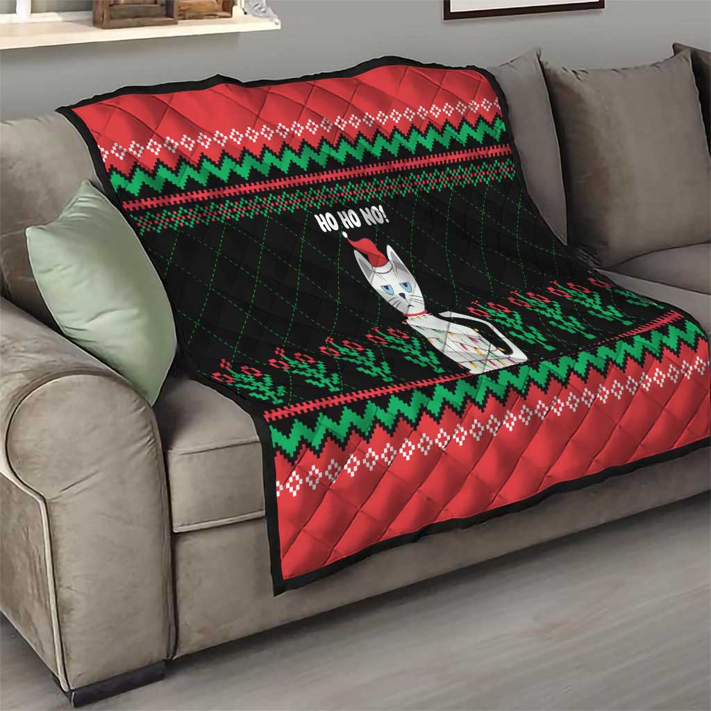 Christmas Cat Quilt with Grumpy Cat in Santa Hat Holiday Lights - Wonder Print Shop
