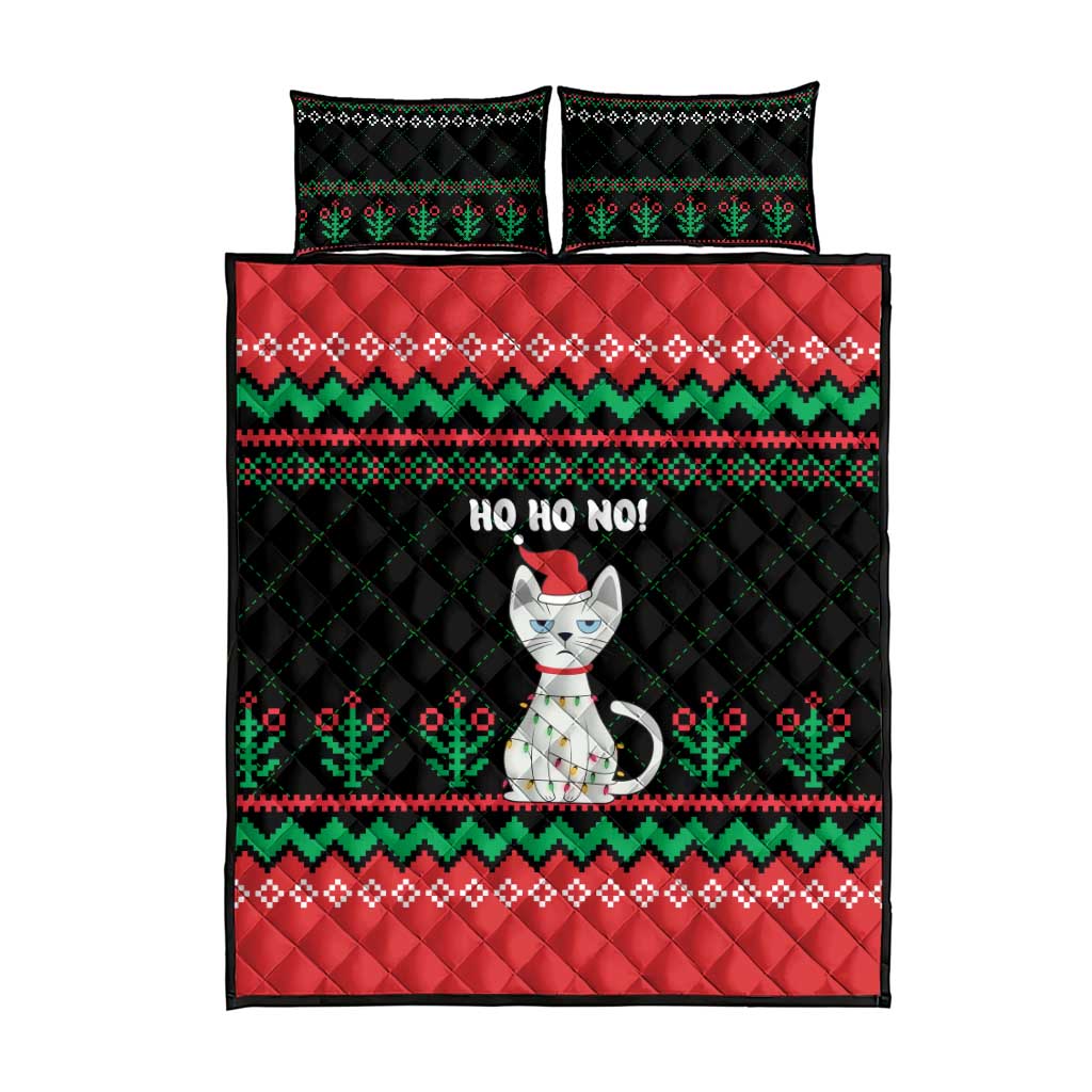 Christmas Cat Quilt Bed Set with Grumpy Cat in Santa Hat Holiday Lights - Wonder Print Shop