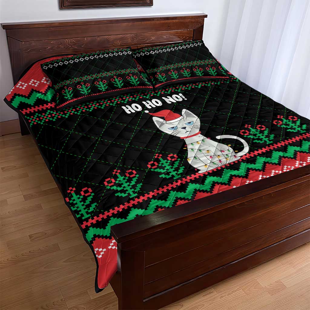Christmas Cat Quilt Bed Set with Grumpy Cat in Santa Hat Holiday Lights - Wonder Print Shop