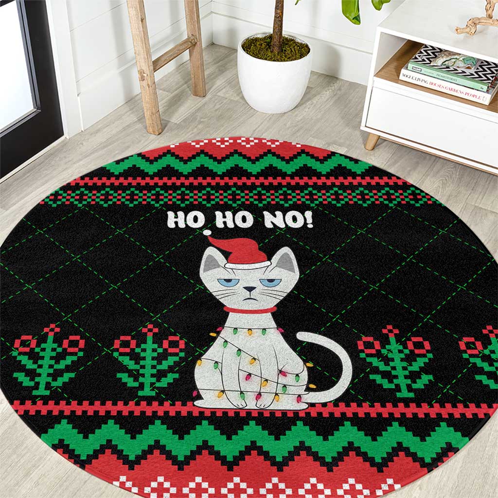 Christmas Cat Round Carpet with Grumpy Cat in Santa Hat Holiday Lights - Wonder Print Shop