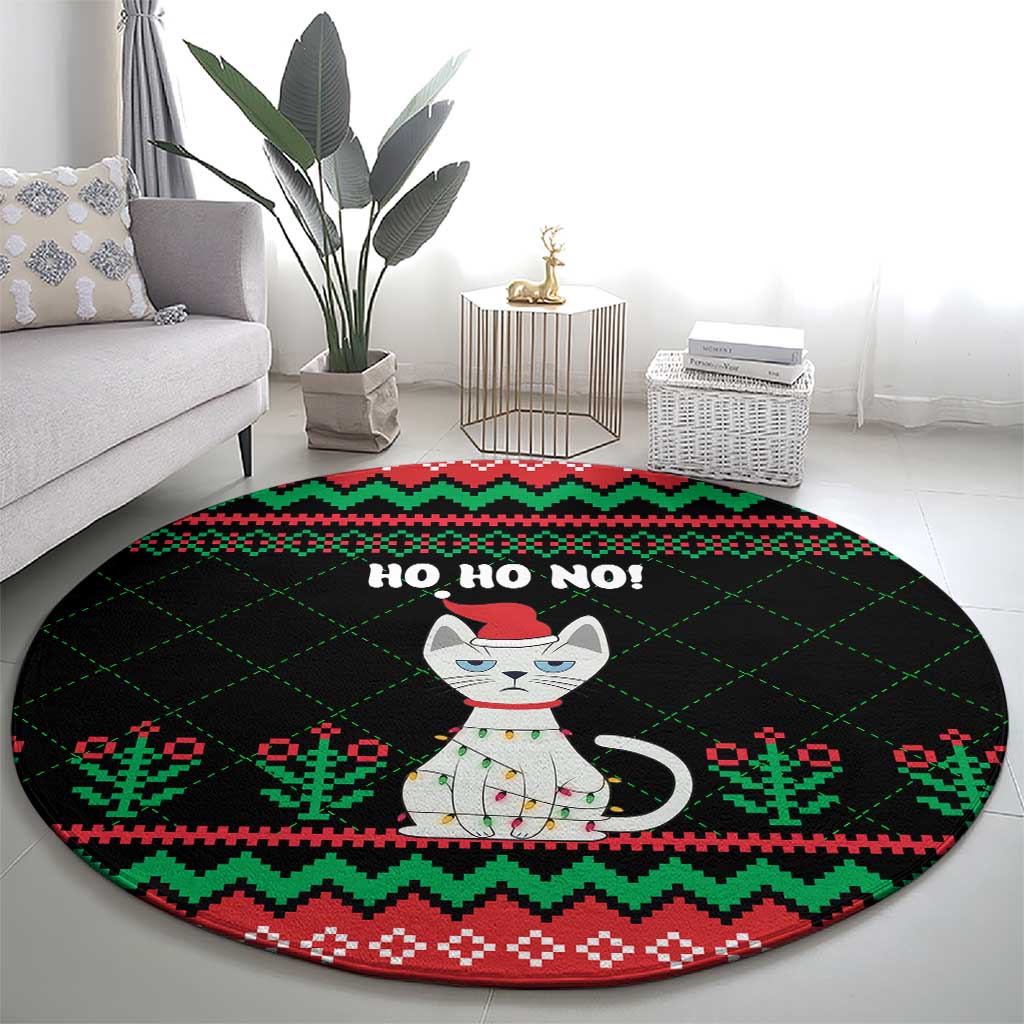 Christmas Cat Round Carpet with Grumpy Cat in Santa Hat Holiday Lights - Wonder Print Shop