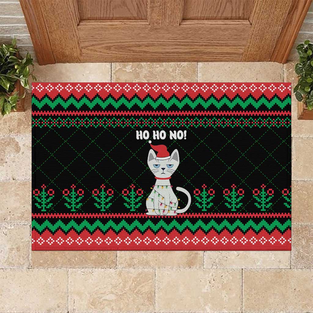 Christmas Cat Rubber Doormat with Grumpy Cat in Santa Hat Holiday Lights - Wonder Print Shop
