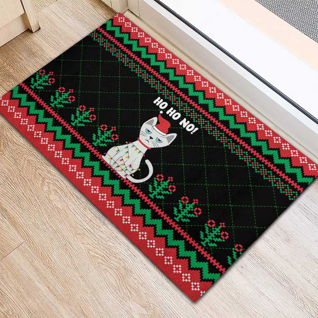 Christmas Cat Rubber Doormat with Grumpy Cat in Santa Hat Holiday Lights - Wonder Print Shop
