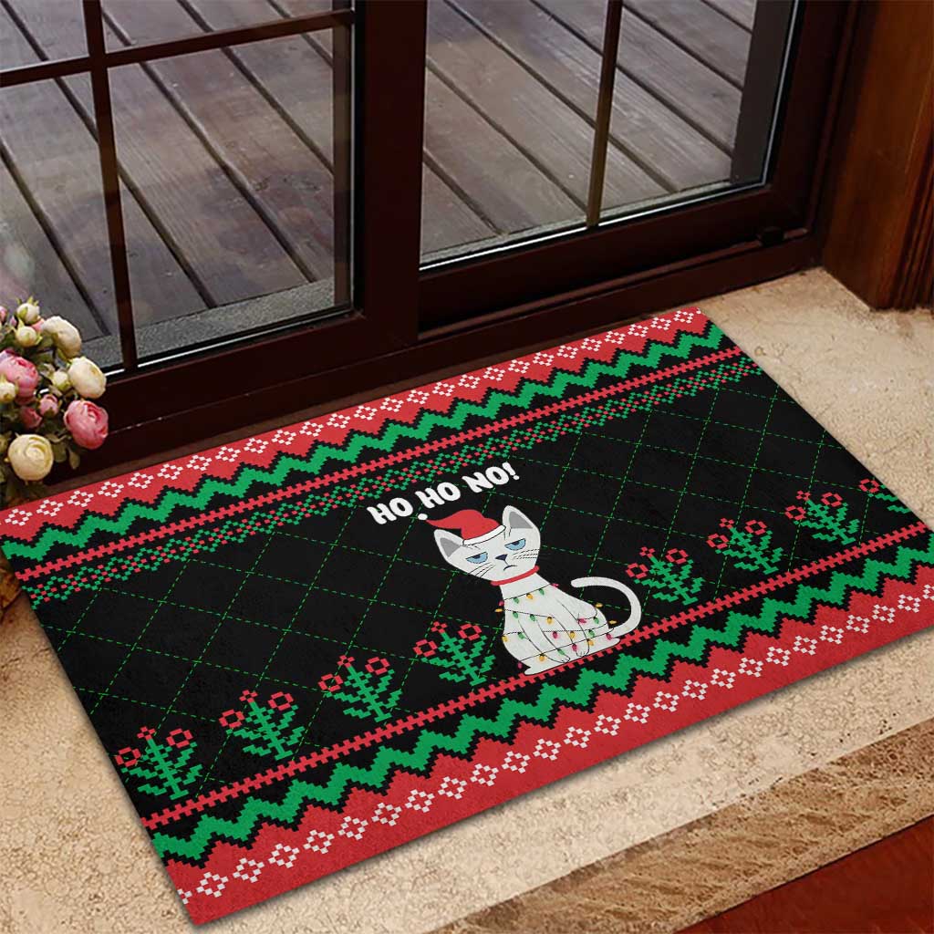 Christmas Cat Rubber Doormat with Grumpy Cat in Santa Hat Holiday Lights - Wonder Print Shop