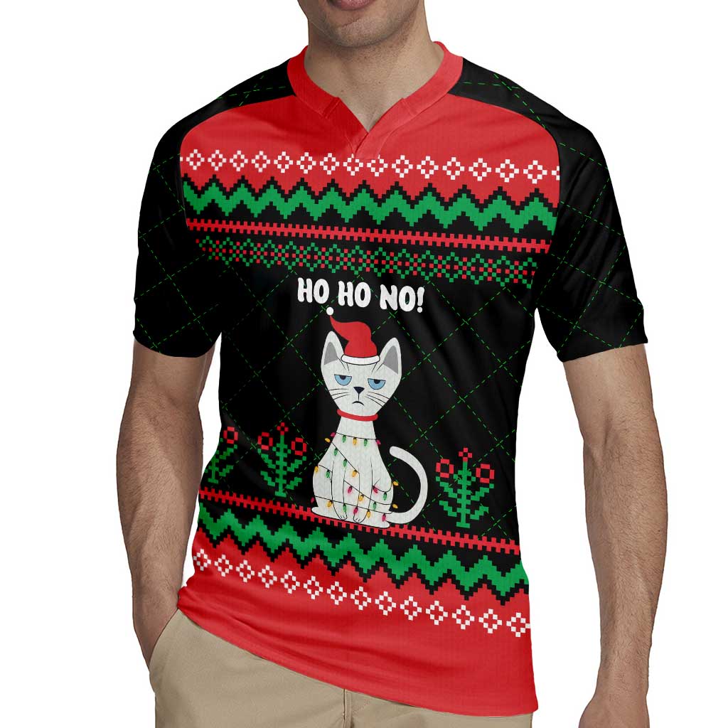 Christmas Cat Rugby Jersey with Grumpy Cat in Santa Hat Holiday Lights - Wonder Print Shop