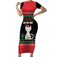 Christmas Cat Short Sleeve Bodycon Dress with Grumpy Cat in Santa Hat Holiday Lights - Wonder Print Shop