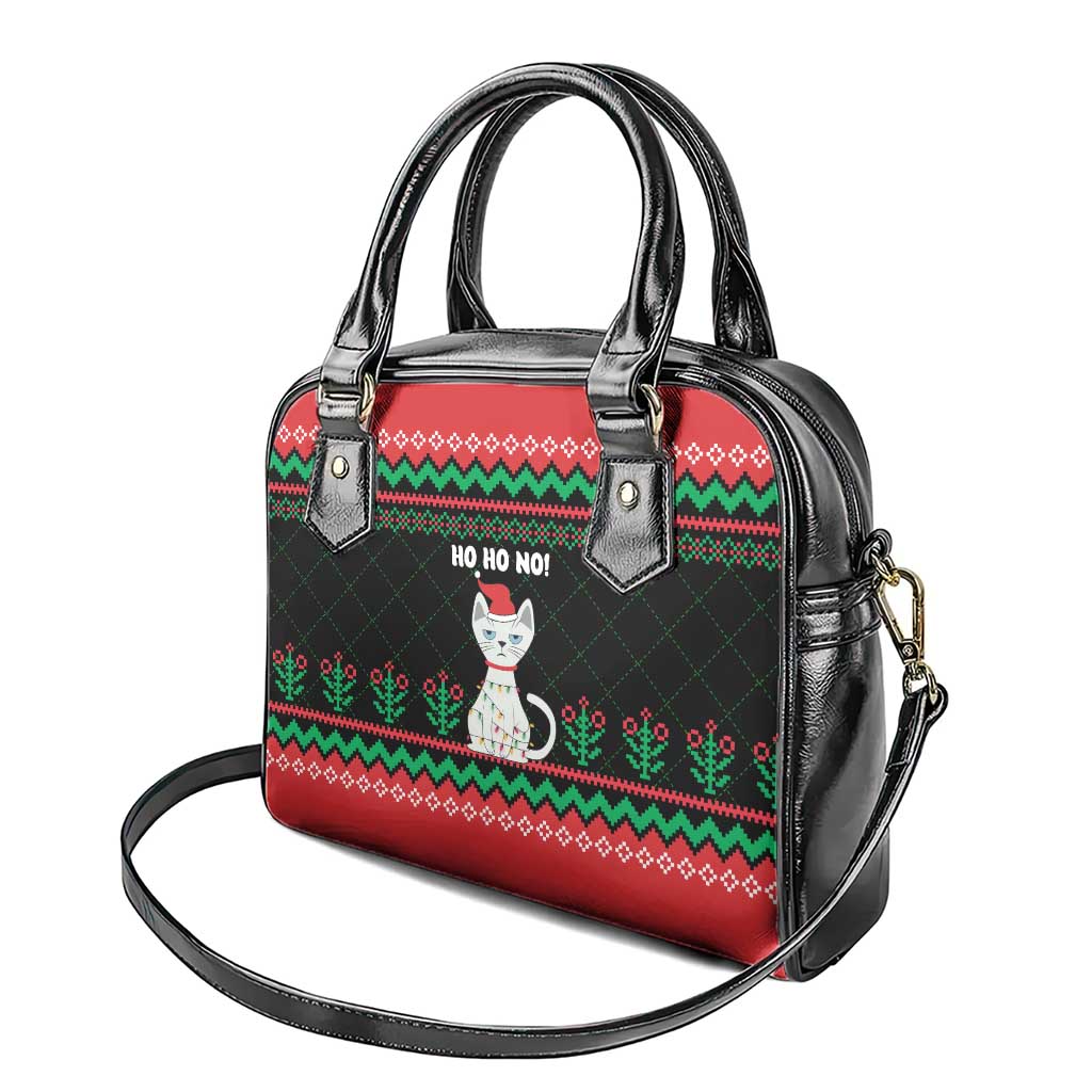 Christmas Cat Shoulder Handbag with Grumpy Cat in Santa Hat Holiday Lights - Wonder Print Shop