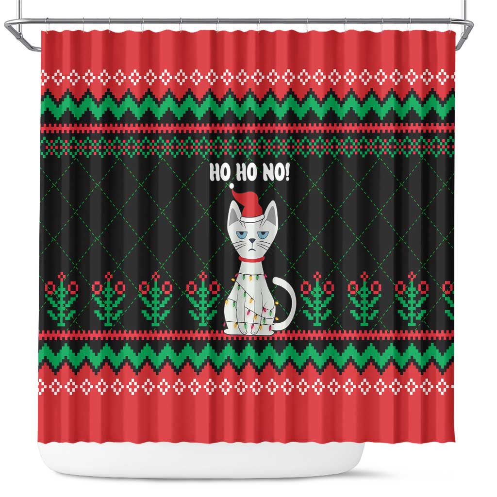 Christmas Cat Shower Curtain with Grumpy Cat in Santa Hat Holiday Lights - Wonder Print Shop