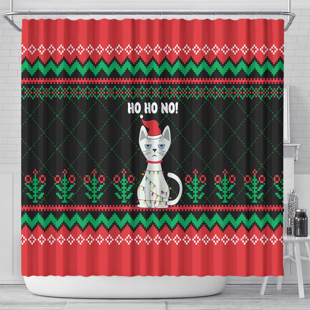 Christmas Cat Shower Curtain with Grumpy Cat in Santa Hat Holiday Lights - Wonder Print Shop