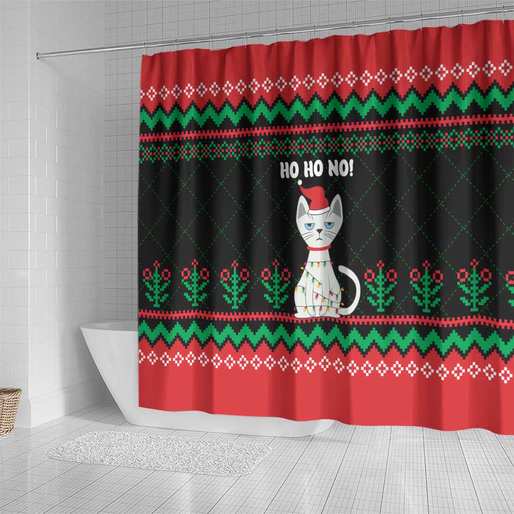 Christmas Cat Shower Curtain with Grumpy Cat in Santa Hat Holiday Lights - Wonder Print Shop