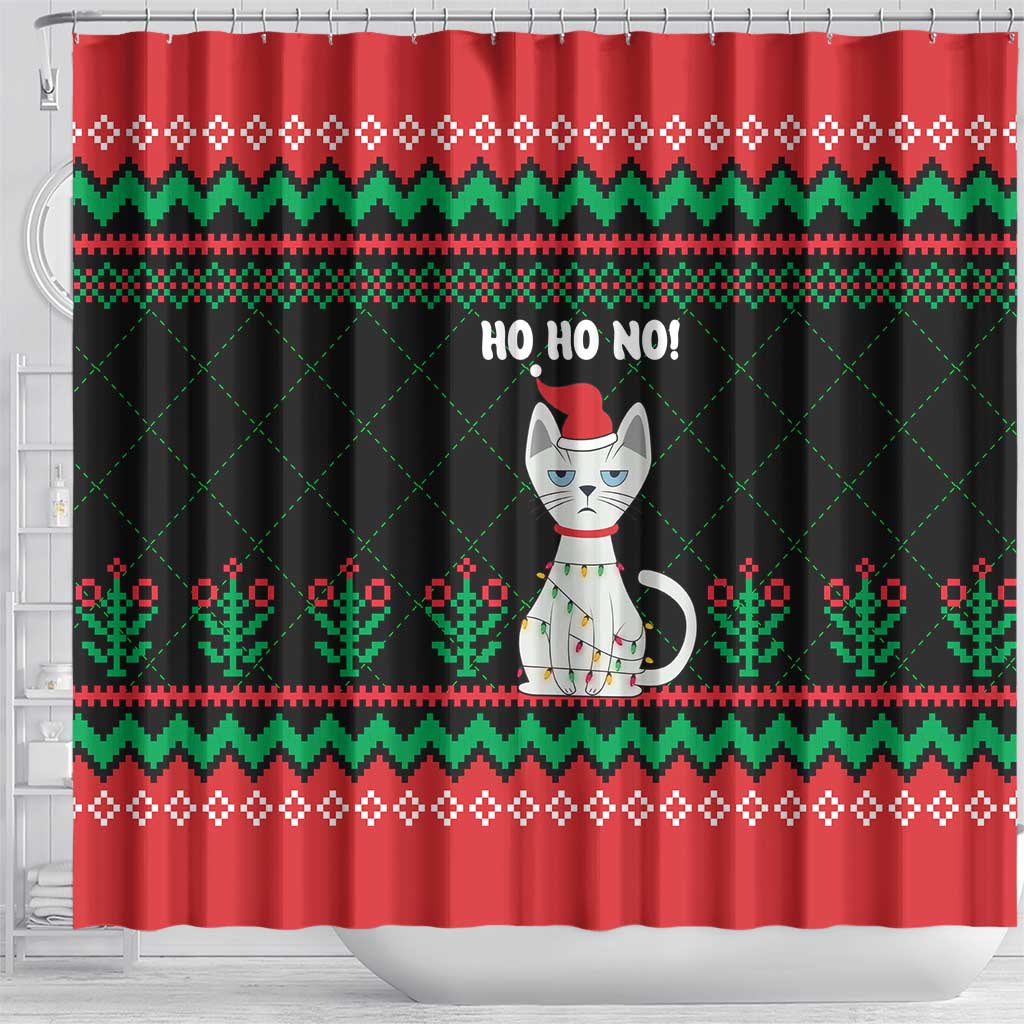 Christmas Cat Shower Curtain with Grumpy Cat in Santa Hat Holiday Lights - Wonder Print Shop