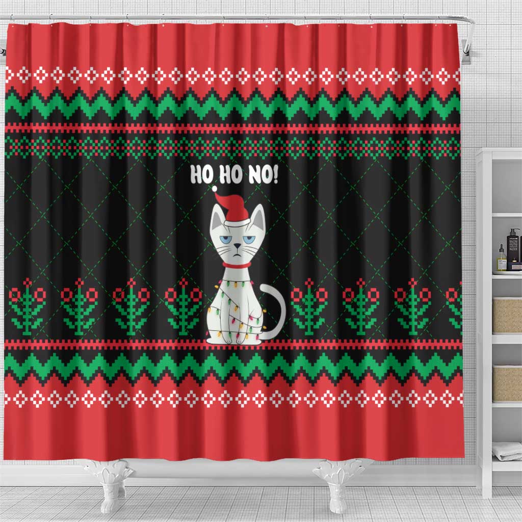 Christmas Cat Shower Curtain with Grumpy Cat in Santa Hat Holiday Lights - Wonder Print Shop