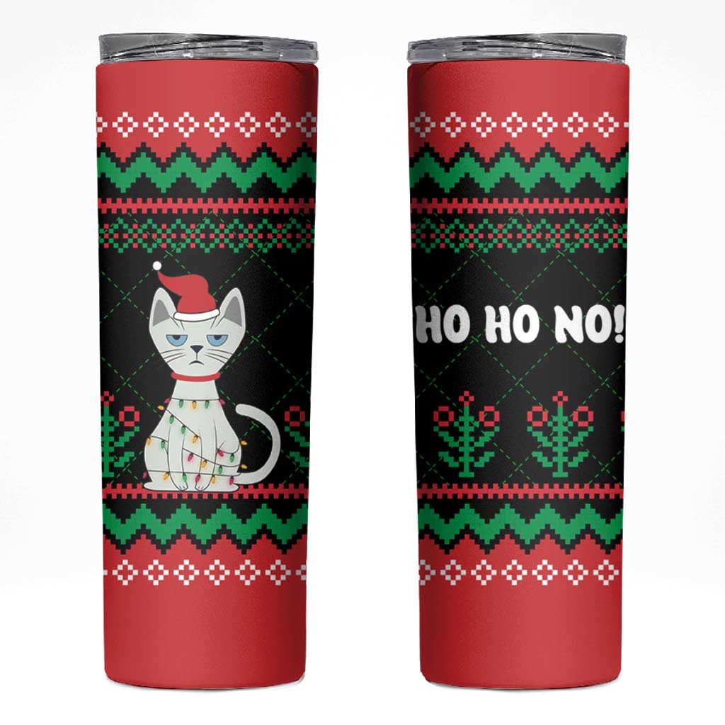 Christmas Cat Skinny Tumbler with Grumpy Cat in Santa Hat Holiday Lights - Wonder Print Shop