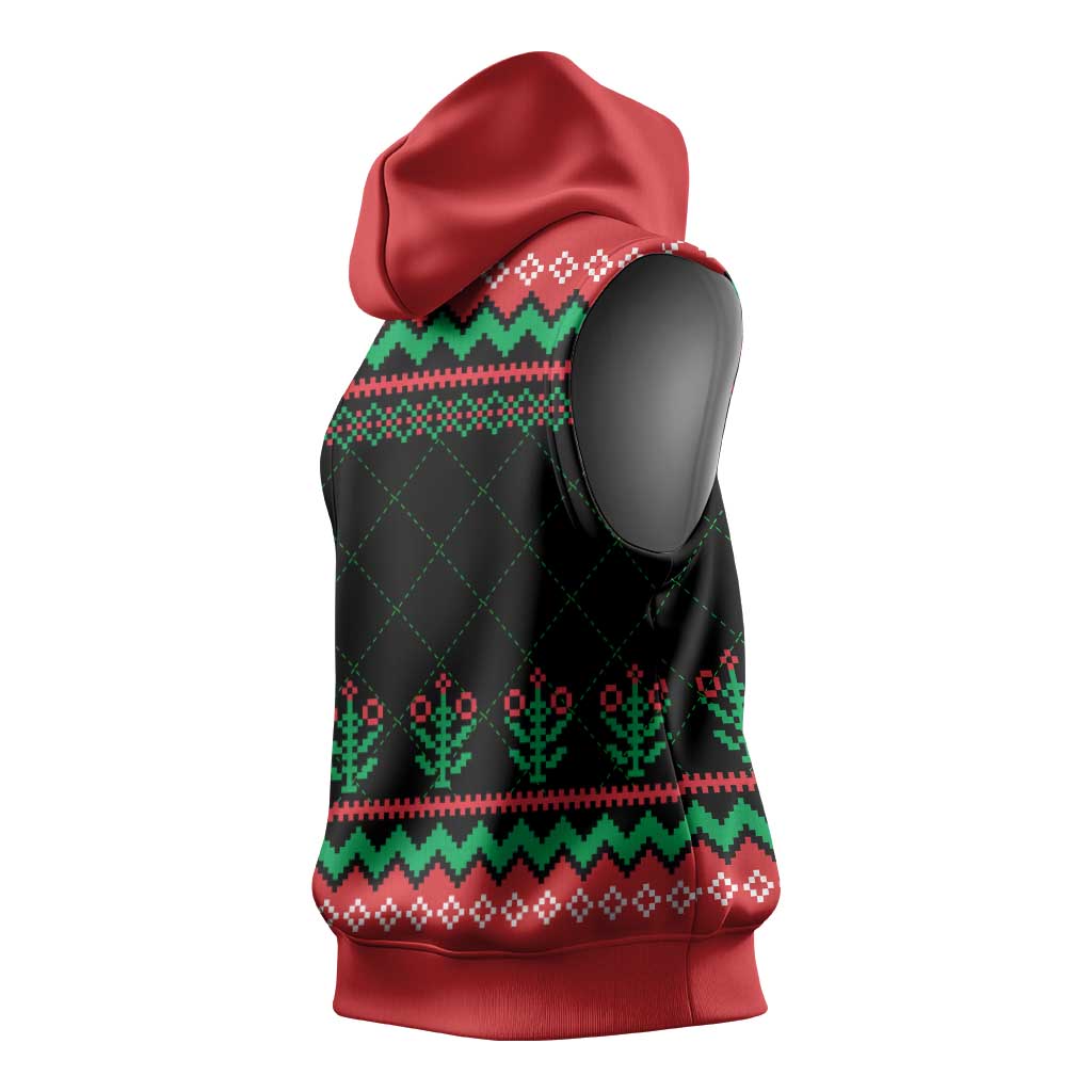 Christmas Cat Sleeveless Hoodie with Grumpy Cat in Santa Hat Holiday Lights - Wonder Print Shop