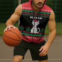 Christmas Cat Sleeveless Zip Hoodie with Grumpy Cat in Santa Hat Holiday Lights - Wonder Print Shop
