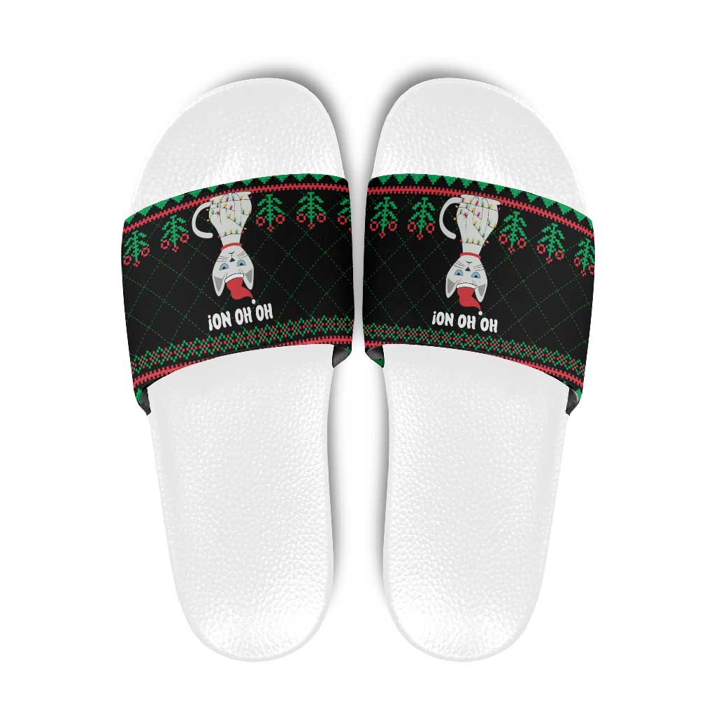 Christmas Cat Slide Sandals with Grumpy Cat in Santa Hat Holiday Lights - Wonder Print Shop
