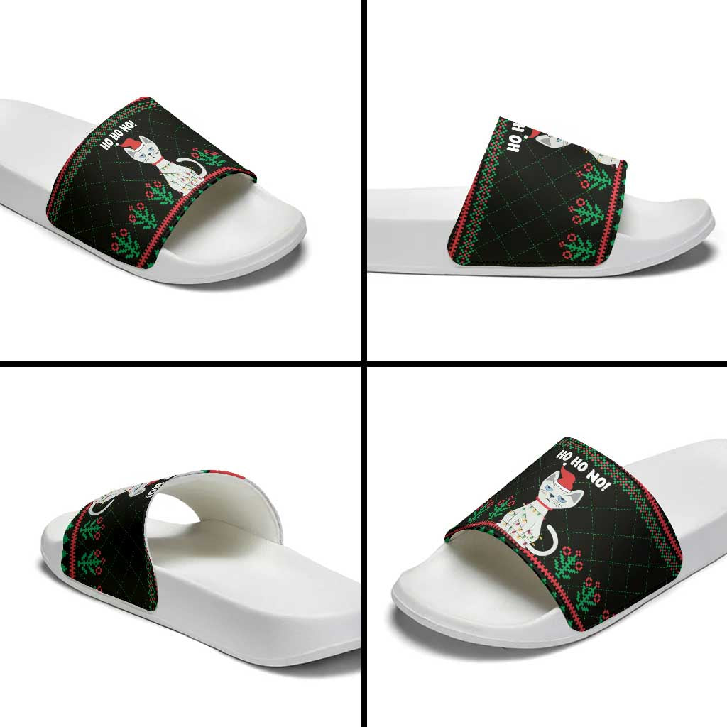 Christmas Cat Slide Sandals with Grumpy Cat in Santa Hat Holiday Lights - Wonder Print Shop