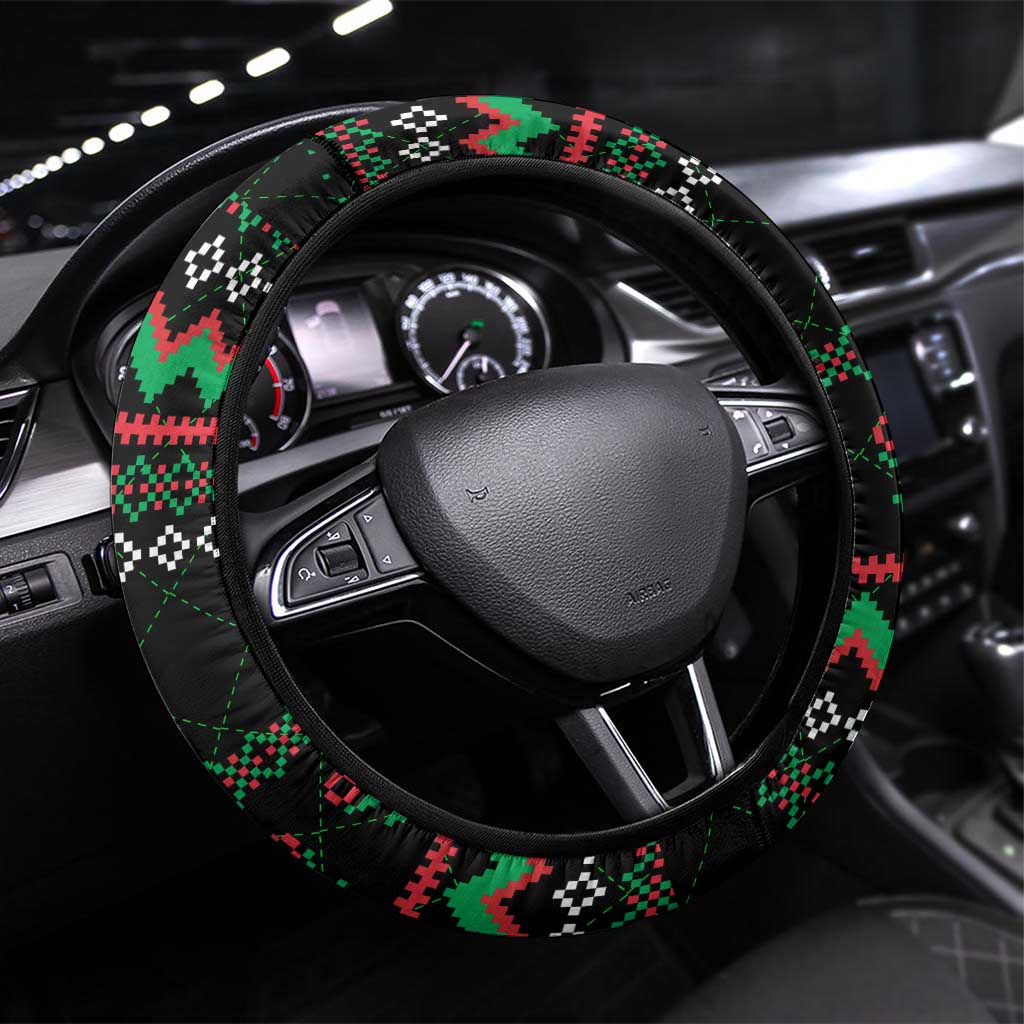 Christmas Cat Steering Wheel Cover with Grumpy Cat in Santa Hat Holiday Lights - Wonder Print Shop
