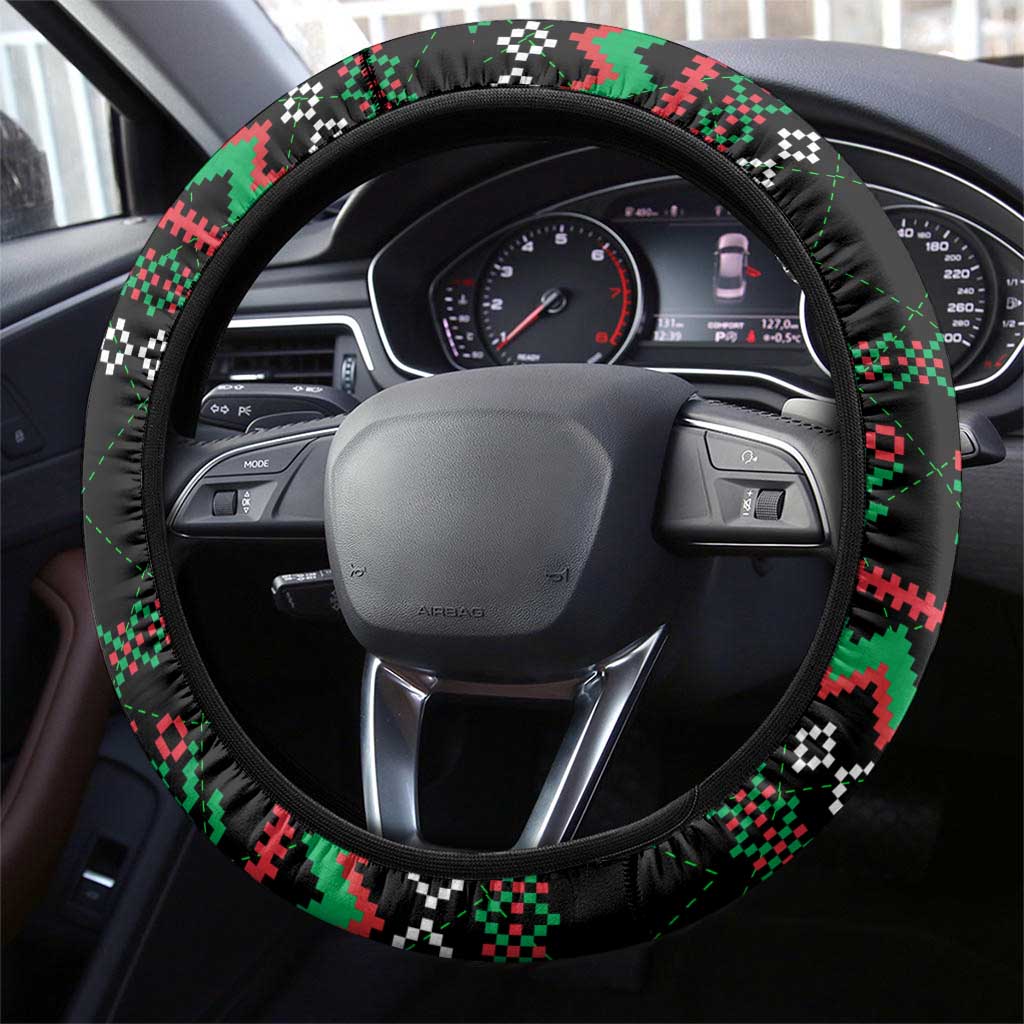 Christmas Cat Steering Wheel Cover with Grumpy Cat in Santa Hat Holiday Lights - Wonder Print Shop