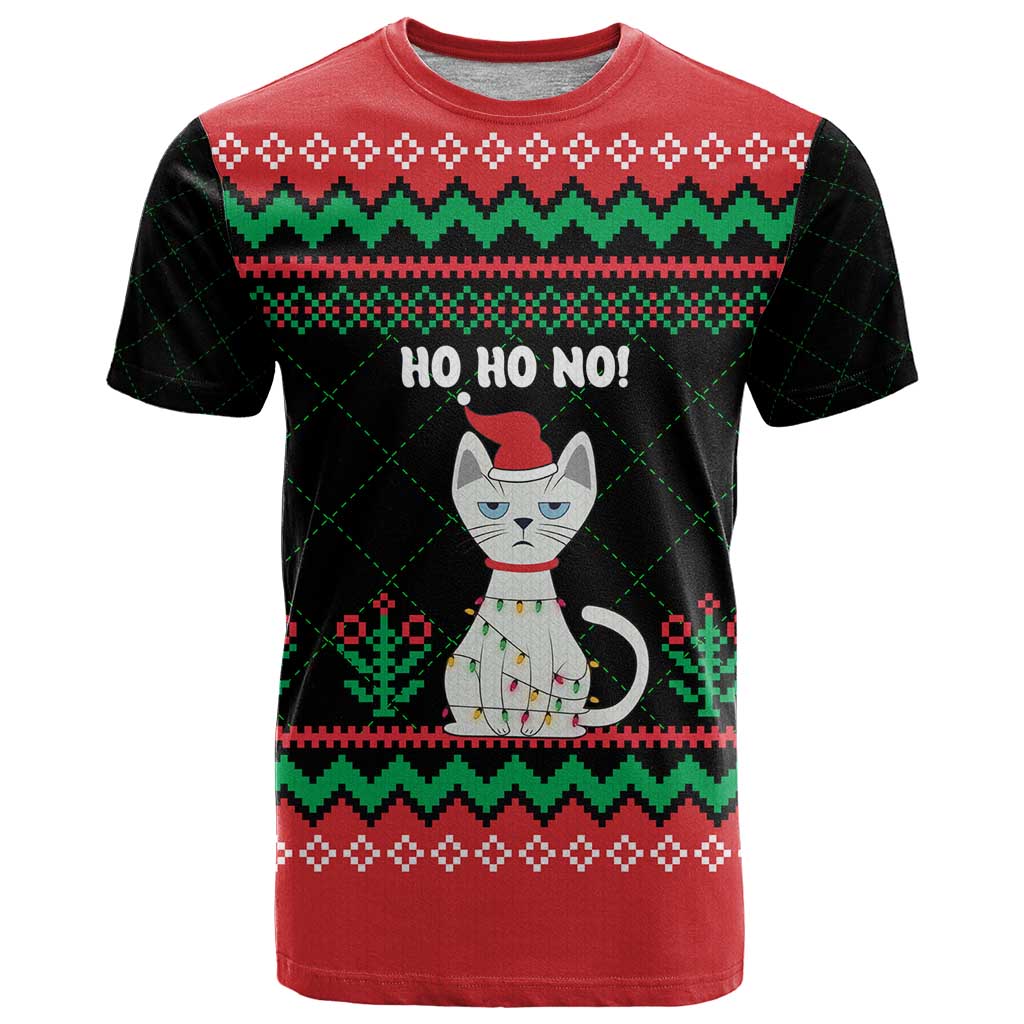 Christmas Cat T Shirt with Grumpy Cat in Santa Hat Holiday Lights - Wonder Print Shop
