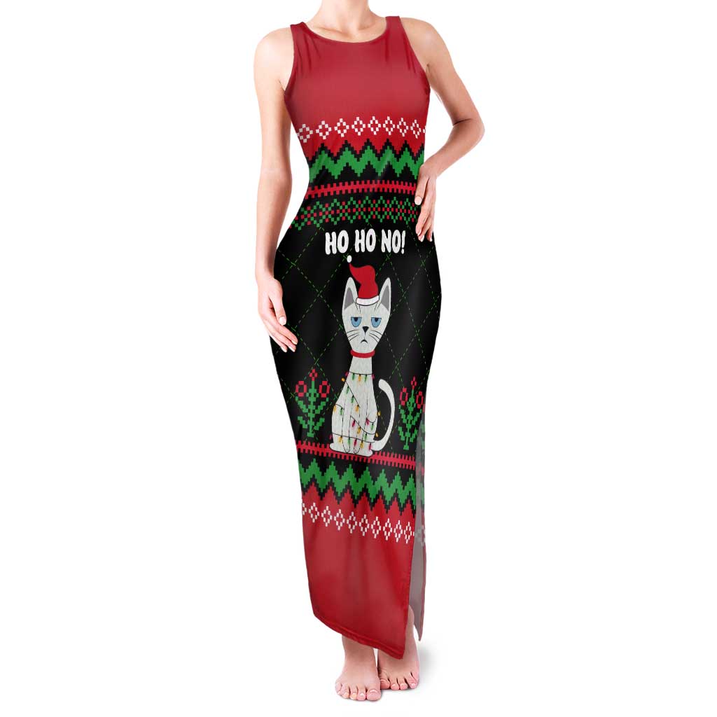 Christmas Cat Tank Maxi Dress with Grumpy Cat in Santa Hat Holiday Lights - Wonder Print Shop