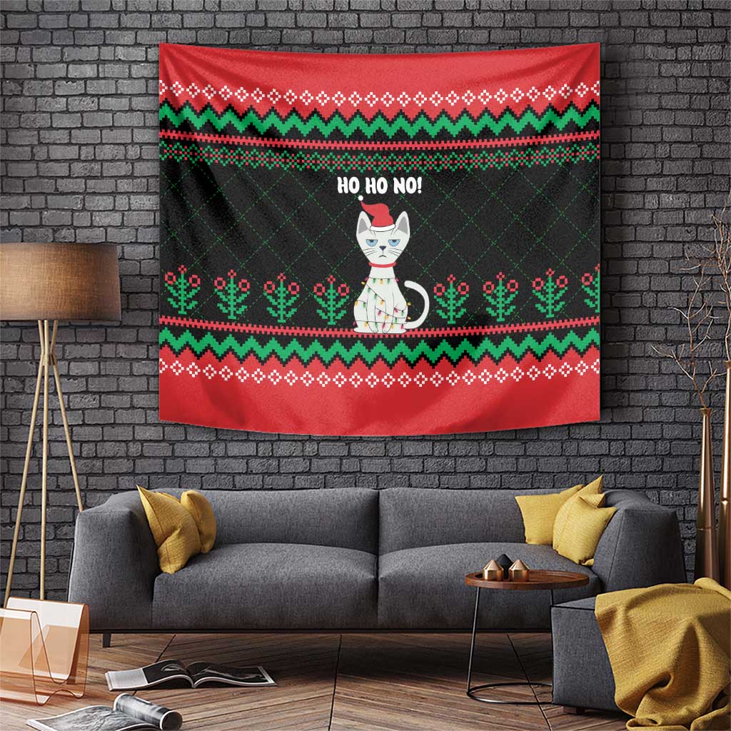 Christmas Cat Tapestry with Grumpy Cat in Santa Hat Holiday Lights - Wonder Print Shop