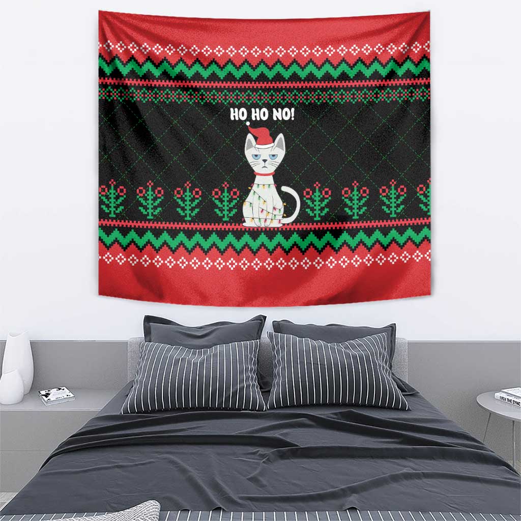 Christmas Cat Tapestry with Grumpy Cat in Santa Hat Holiday Lights - Wonder Print Shop