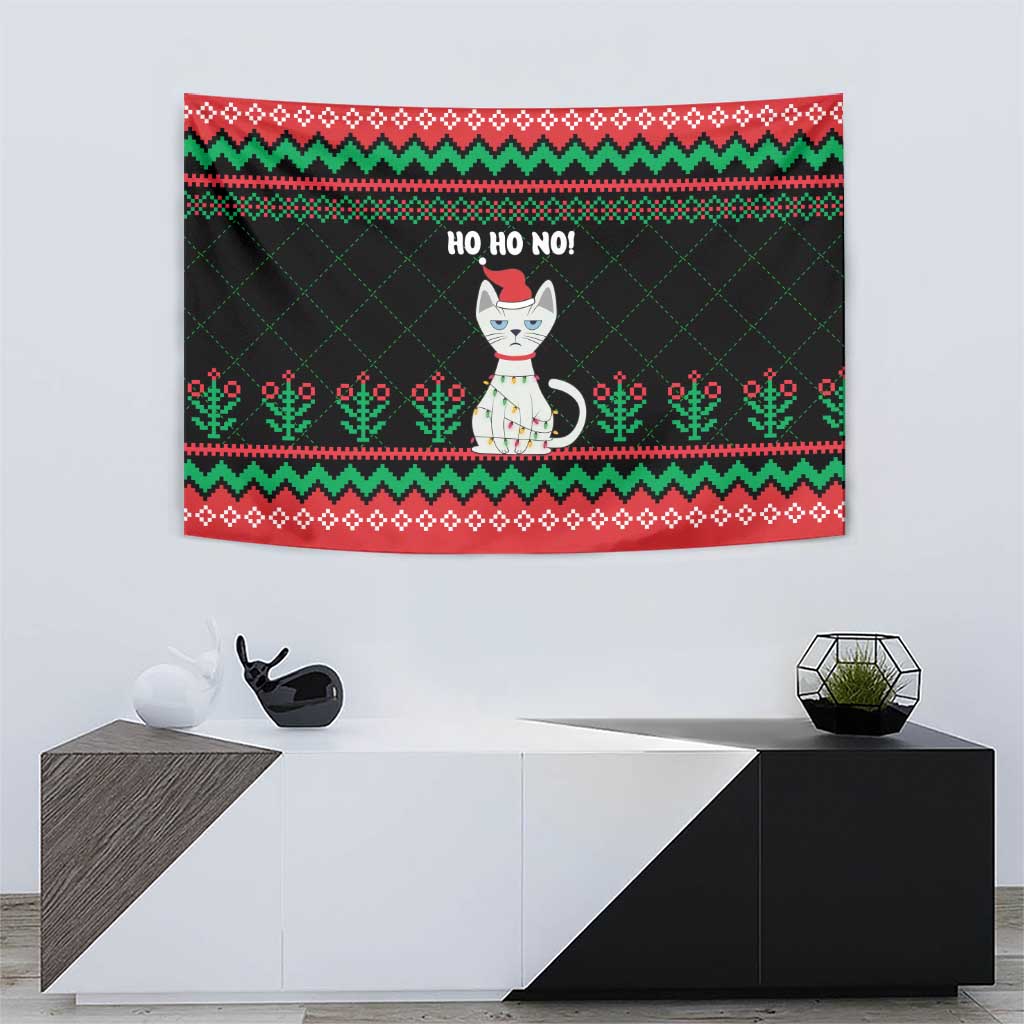 Christmas Cat Tapestry with Grumpy Cat in Santa Hat Holiday Lights - Wonder Print Shop
