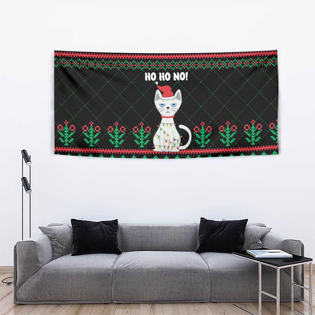 Christmas Cat Tapestry with Grumpy Cat in Santa Hat Holiday Lights - Wonder Print Shop
