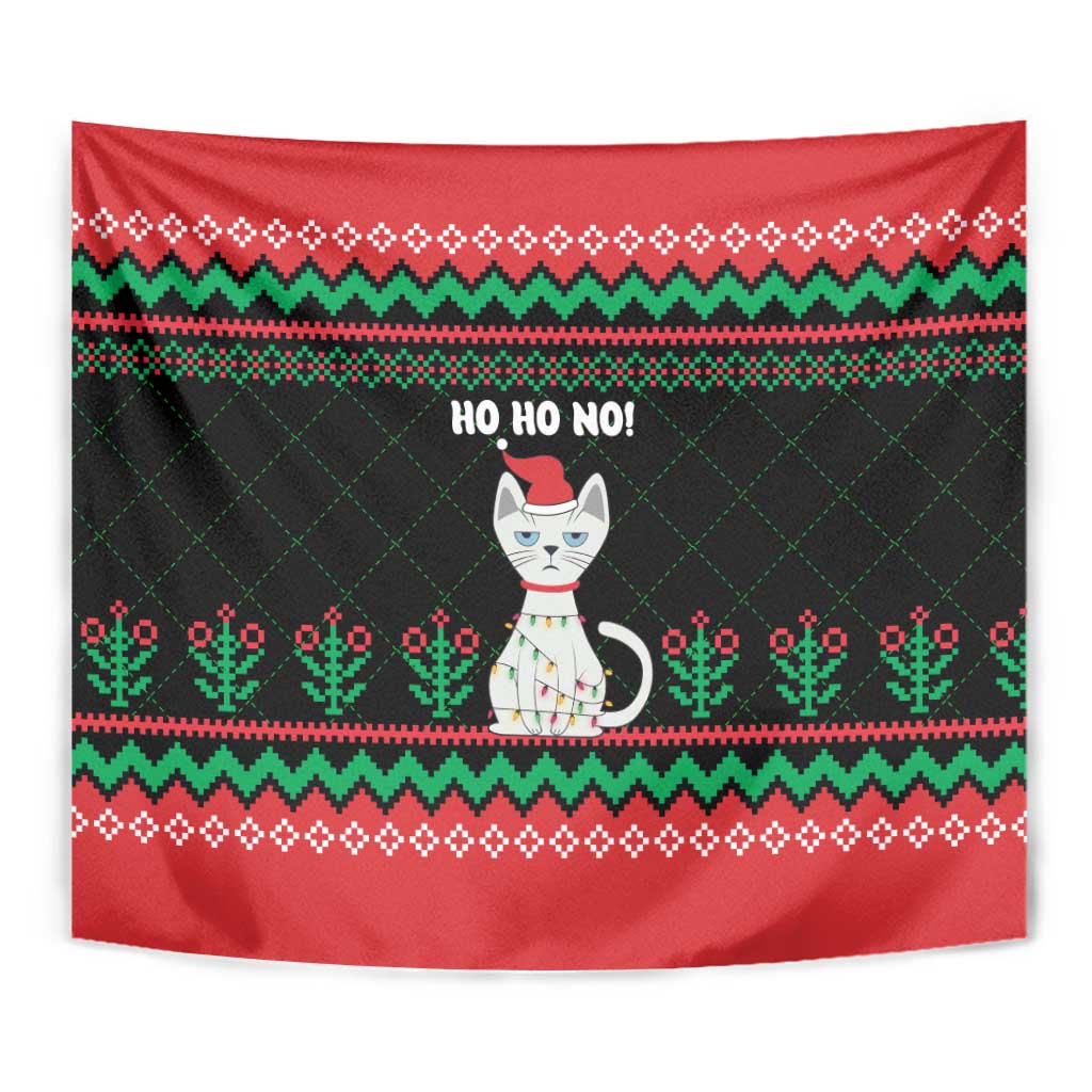 Christmas Cat Tapestry with Grumpy Cat in Santa Hat Holiday Lights - Wonder Print Shop