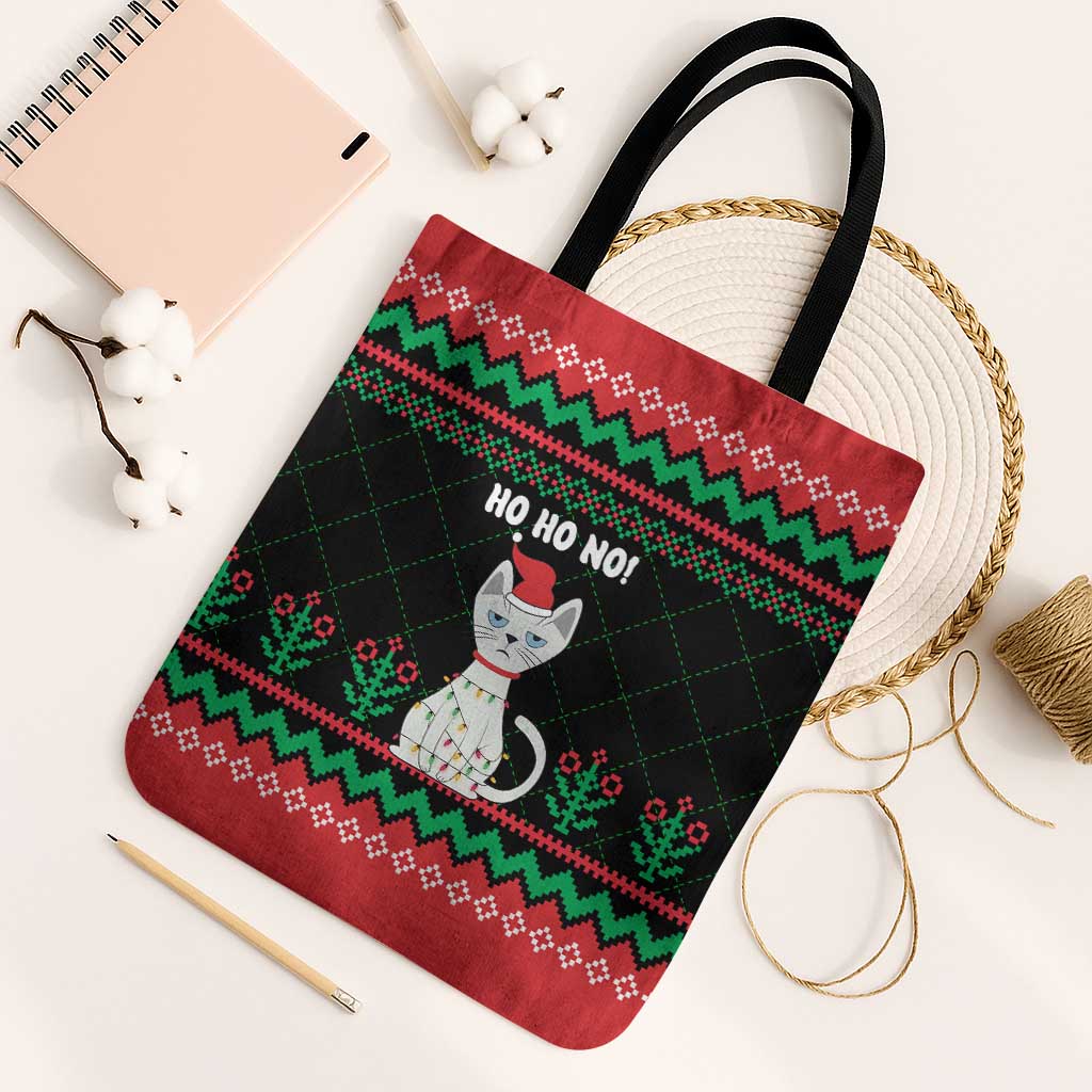 Christmas Cat Tote Bag with Grumpy Cat in Santa Hat Holiday Lights - Wonder Print Shop