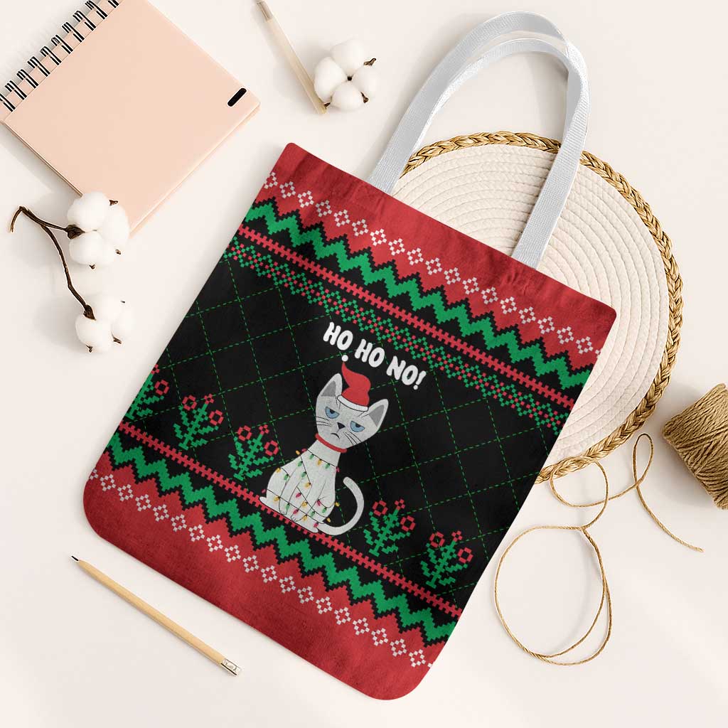 Christmas Cat Tote Bag with Grumpy Cat in Santa Hat Holiday Lights - Wonder Print Shop