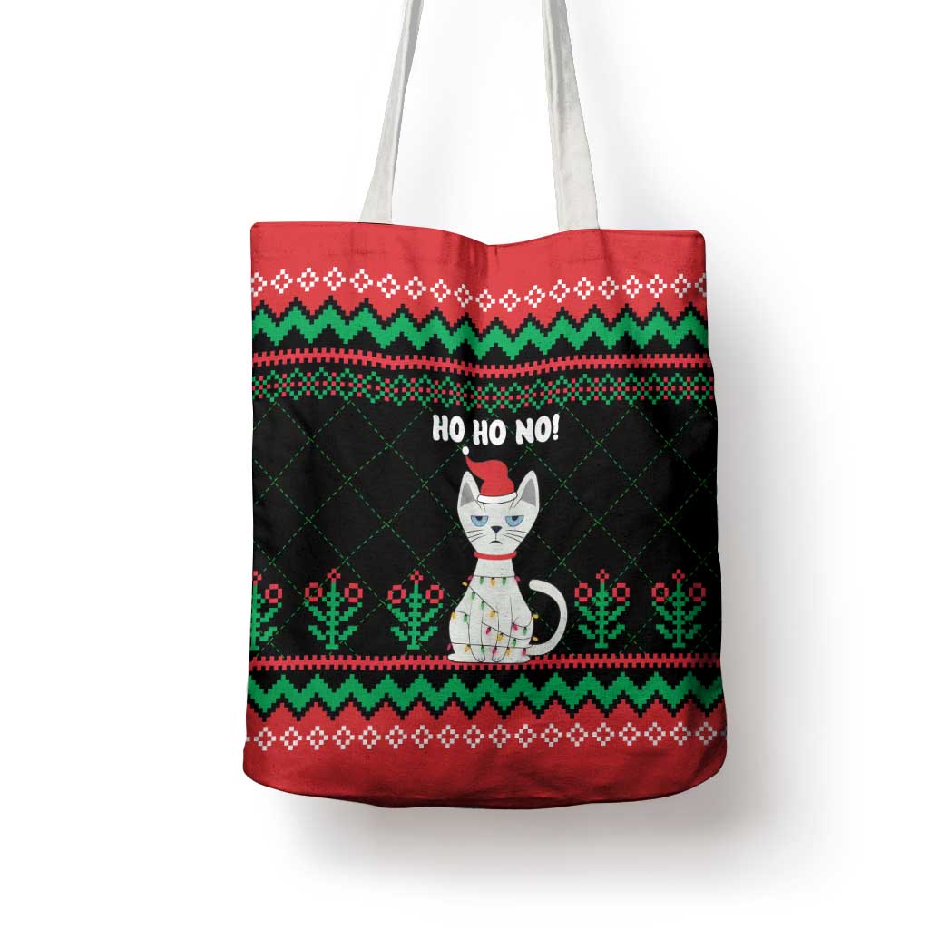 Christmas Cat Tote Bag with Grumpy Cat in Santa Hat Holiday Lights - Wonder Print Shop