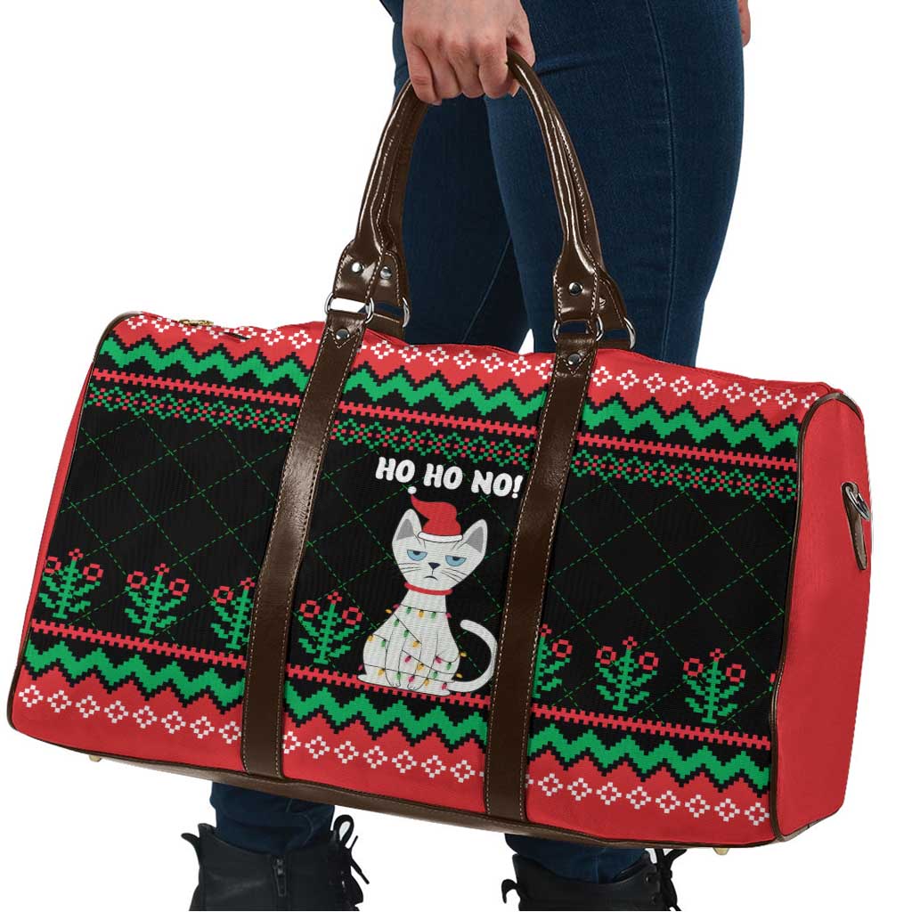 Christmas Cat Travel Bag with Grumpy Cat in Santa Hat Holiday Lights - Wonder Print Shop
